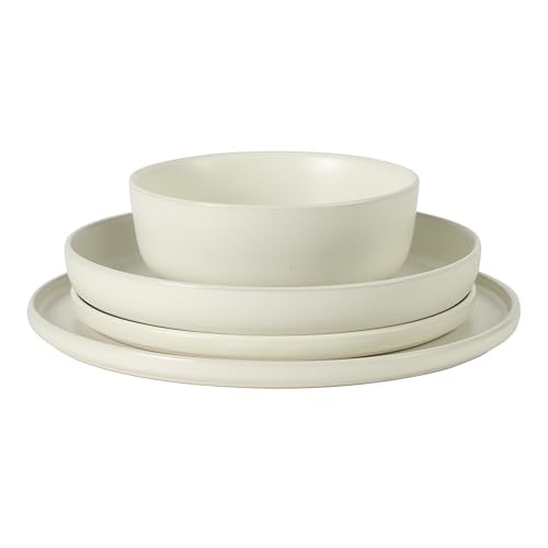 Image of Gibson Elite Bayou Moon Plates and Bowls Sets, 16-Piece White Matte Stoneware Dinnerware Sets, Solid Color Reactive Glaze Dish Set