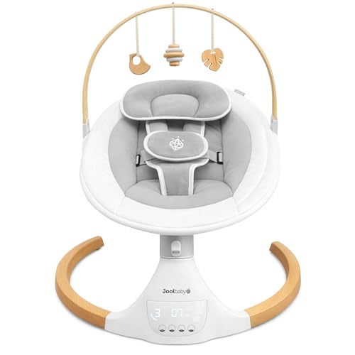 Image of Jool Baby Nova Nature Baby Swing for Newborns with Natural Wood Toys, Electric Motorized Infant Swing, Bluetooth Music, Remote (Gray)