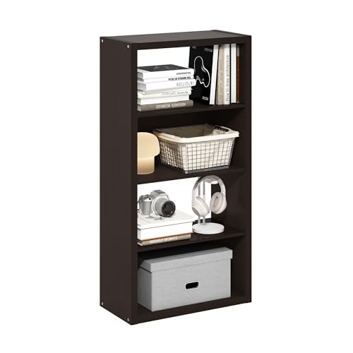 Image of Furinno Viola 4-Tier Book Shelf, Extra Thick Frame Bookshelf, Dark Oak | Open Shelf, Open Back Design, 11.3 inch x 23.2 inch x 45.4 inch, for Living Room, Bedroom, Home Office