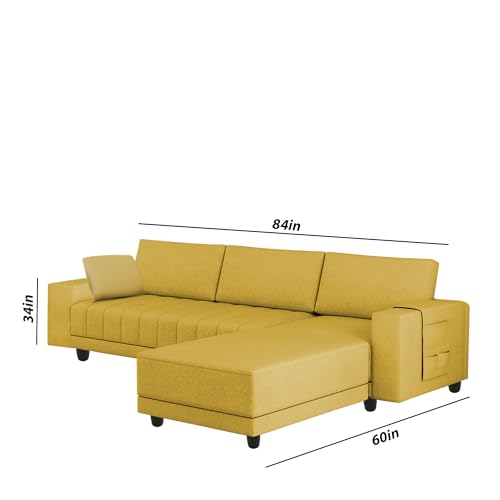 Image of BRAXTON Louis RHS 4 Seater L Shape Sofa Set for Living Room (Yellow Fabric) Premium Fabric Sofa