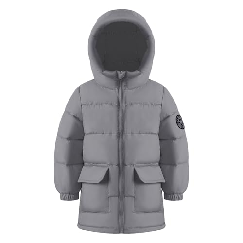 HILEELANG Kids Boy Girl Puffer Jacket Coat Hood Mid Length Light Weight Warm Insulated Padded Winter Outwear