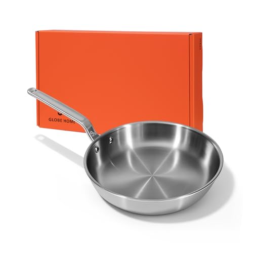 GLOBEHOME 8 Inch Mini Stainless Steel Frying Pan - 5 Ply Stainless Clad Skillet with Aluminum Core, Durable and Even Heating, Professional Cookware for Induction, All Stoves, Oven and Dishwasher Safe