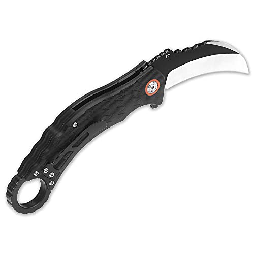 Qsp Edc Karambit Folding Knife With Ball Bearing, D2 Blade 5.375'' G10 Handle. Qs120, Eagle (Black-Satin Finish) #TOP2