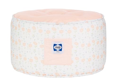 SEALY BABY Pouf Kids Toddler Ottoman - Comfy, Lightweight, and Stylish Seating for Your Little One (Coral & Blossoms)