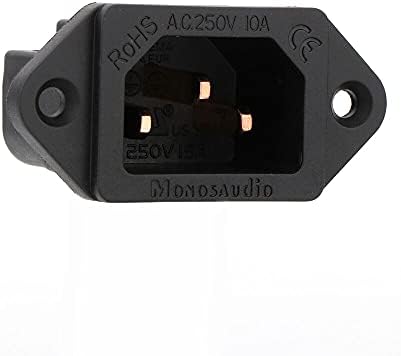Monosaudio Pure Copper AC Power Socket 250V 10A IEC 320 C14 Panel Mount Plug Adapter Power Connector Socket Screw Mount 3 Pins Inlet Male Power Plug Socket for 12AWG Cable Diameter(Black)