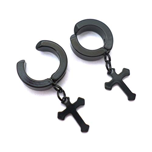 BRINCO DE PRESSÃO DE ARGOLA PRETO COM CRUZ PRETO (PAR)