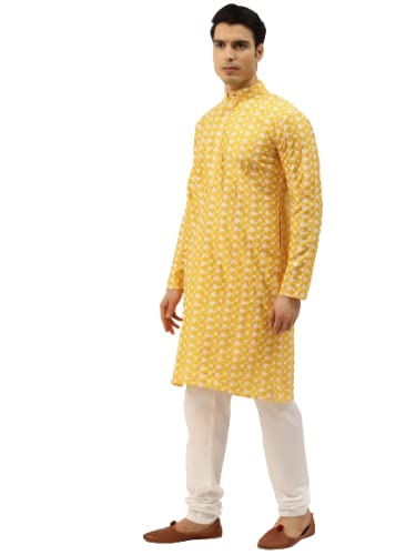 Image of SOJANYA (Since 1958 Men's Silk Blend Light Green Kurta & Nehrujacket with White Pyjama Combo