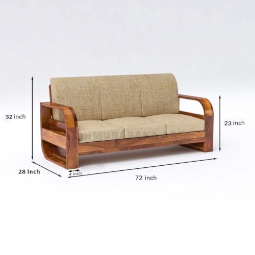 Image of Sheesham Wood 4 Seater Sofa Set for Living Room Furniture Wooden Sofa Set 4 Seater for Home & Office (3+1 Sofa, Natural Finish) | 4 Person Sofa, Brown