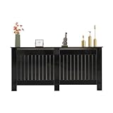 FUSIDE High Gloss Black Radiator Cover Cabinet, Modern Chipboard Heating Cover with Display Top,Vertical Slat Design for Living Room Bedroom Hallway (M(L111.5 x W19 x H85 cm))
