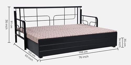Image of 3 Seater Metal Sofa Cum Bed with Hydraulic Storage | Comfortable Sofa Set for, Living Room, Bedroom, Guest Room| Queen Size Convertible Sofa with Cushion |Queen Size (Multicolor & Black)