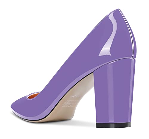 Image of Aachcol Women Pumps Pointed Toe Slip on Mid Heel Dress Office Chunky Block Heels Shoes 3 Inches