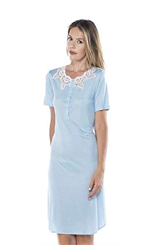 Chemise de nuit en viscose douce avec manches courtes et col tunisien chic
