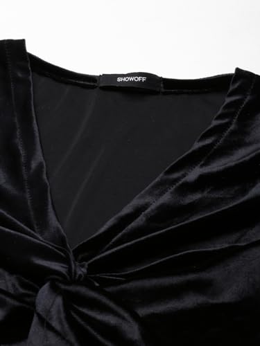Image of SHOWOFFFF Women Solid Sheath Casual Dress | V Neck Full Sleeves Velvet Dress for Womens | Above Knee Dress for Women's