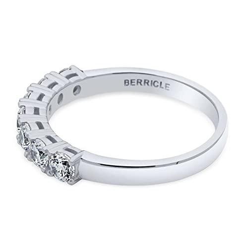 BERRICLE Sterling Silver 7-Stone Rings Stackable Half Eternity Band Ring for Women, Round Cut Cubic Zirconia CZ3