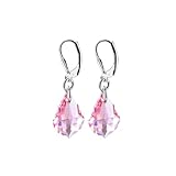Gem Avenue 925 Sterling Silver Made with Swarovski Elements Baroque Shape Light Rose Crystal Handmade Leverback Drop Earrings