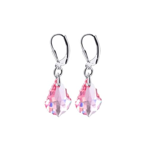 .925 Sterling Silver Drop Earrings with Baroque Shape Austrian Crystals Light Rose