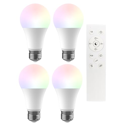 Pispoer 調光対応 LED電球 E26口金、ハロゲン電球80 Wに相当し、RGBカラー変換，色温度2700 K-6500 K無極調光、スマートランプ、リモコン 、4個装