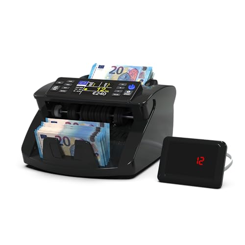 Detectalia V10 Contadora de bilhetes com detecção UV/MG/IR/MT/DD, ecrã TFT de 3,5' ecrã exterior, valor total, lote e soma, 1000 bilhetes/min, compatível com EUR/GBP/CHF/USD/SEK/DKK/DKK/PLN/TRL. /AED