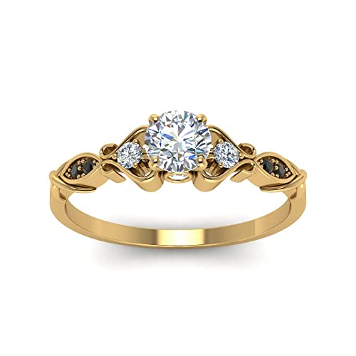 Image of Choose Your Gemstone Victorian Style Round Engagement Ring Yellow Gold Plated Round Shape Vintage Engagement Rings Matching Jewelry Wedding Jewelry Easy to Wear Gifts US Size 4 to 12