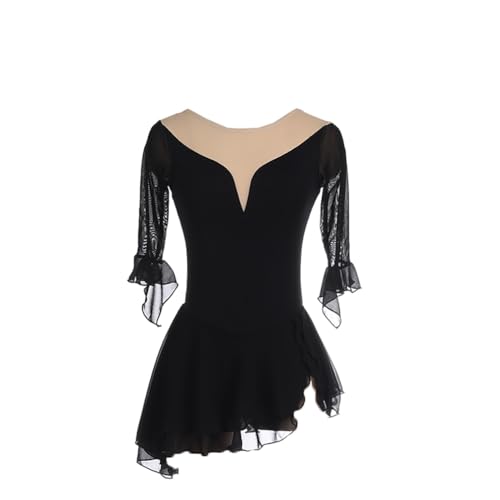 Girls Fashion Figure Skating Dress Women Half Flute Sleeve Ice Skating Costume Strapless Style Ballet Gymnastics Leotard (Red,X-Large)