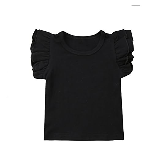 Eghunooye Infant Toddler Baby Girl 100% Cotton T-Shirts Ruffles Sleeveless Tops Shirts Blouse Round Neck T-Shirts Summer Toddler Kids Baby Girl Clothes Shirts (Black, 6-12Months) Cover