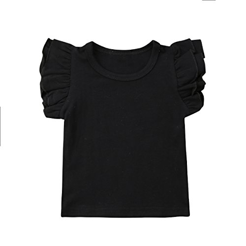 Summer Newborn Infant Toddler Baby Girl Flutter Sleeve T-Shirt Candy Color Top (Black, 2-3 Years)