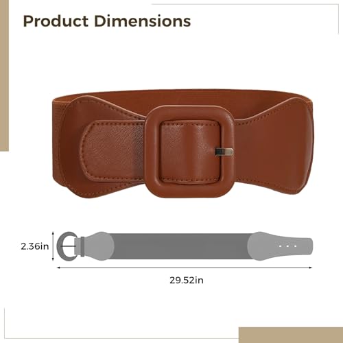 Women Elastic Wide Belt, 3 Pcs Fashion Waist Belt for Women, PU Leather Dress Cinch Belts with Square Buckle, 29.5 x 2.3 Inches(three color)4
