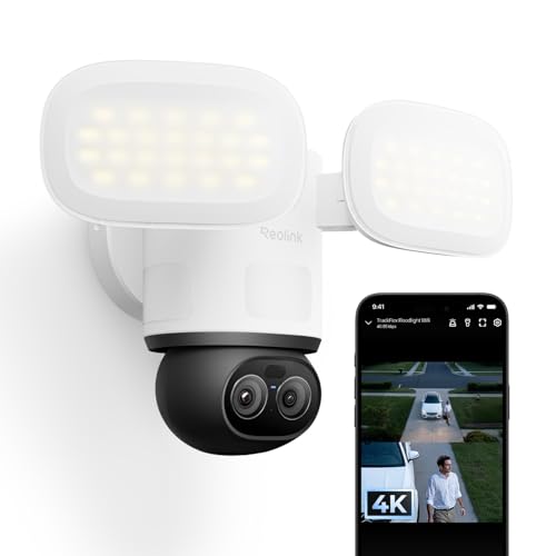 Reolink TrackFlex Floodlight WiFi Camera, Dual-Lens 4K PTZ Security Camera with Local AI Video Search, 360° Auto Tracking, 3000-Lumen Light, Smart Detection, 2.4/5GHz WiFi 6, 24/7 or Motion Recording