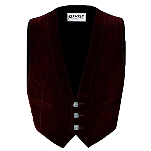 Prince Charlie Jacket With Waistcoat, Burgundy Color Velvet by Kicky, Prince Charlie Kilt Jacket & Vest4