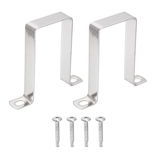 uxcell 2Pcs U Shape Square Tube Clamp, 50x100mm U Shaped Bracket 304 Stainless Steel Square Strap Clamp with Phillips Head Self Drilling Screws for Pipes Door Closed Bar Holder Railings