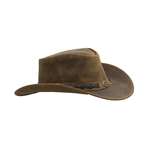 Walker and Hawkes - Leather Cowhide Outback Antique Hat - Light Brown - XL (60cm) Cover