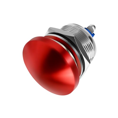 Red Mushroom Head Momentary Push Button Switch IP65 Waterproof 12V 24V 110V 250V AC DC 5A SPST (22mm)