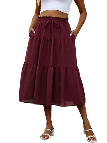Anbech Midi Skirt for Women Trendy Fall Elastic Waist Pleated