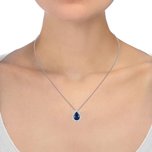 14K White Gold Genuine Sapphire 7/8Ct with Diamonds Teardrop Pendant Necklace3