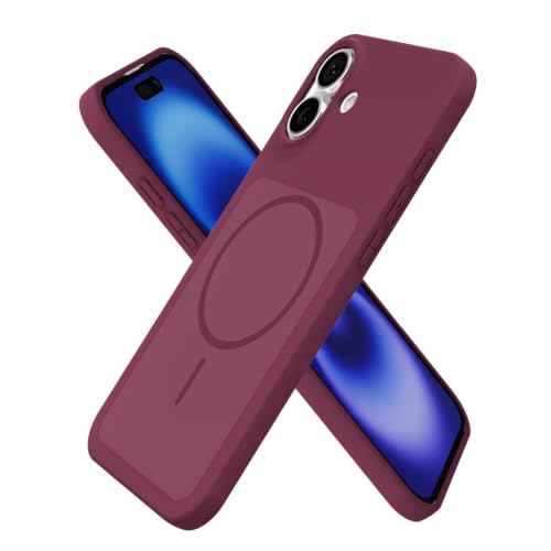 Coque iPhone 16 magnétique bordeaux en gel de caoutchouc souple oakxco