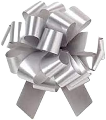 Feronia Packaging 2 Pieces Pull Bow for Gift Wrapping Gift Bows Pull Bow With Ribbon for Wedding Gift Baskets, 5.5 Inch 20 Loop (Silver)