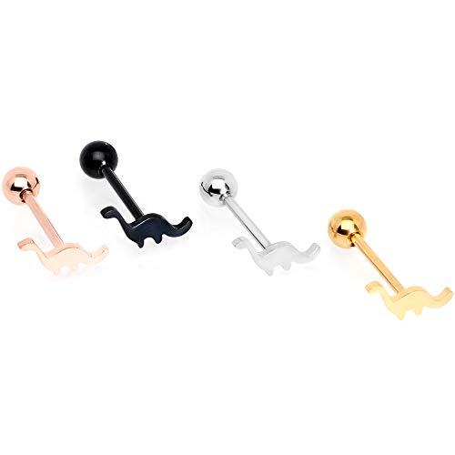 Body Candy 14G Women 4Pc 316L Steel Multi Dinosaur Barbell Tongue Ring Body Piercing Jewelry Set 5/8â€