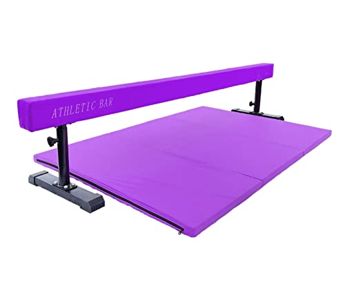 Athletic Bar 8FT Adjustable Acrobatic Tube Beam with 6FT x 4FT Gymnastics Tumble Mat for Kids/Adults, High and Low Level Suede Balance Beam Gymnastics Competition Training Beam Expandable Legs, Purple - Thumbnail 5
