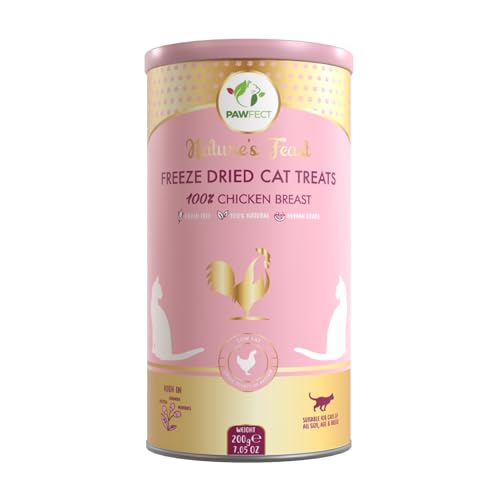 Pawfect Nature's Feast Freeze-Dried Chicken Breast Treats for Cats Low Fat for Weight Control & Muscle Care All Natural No Grain Added Hypoallergenic Training Treat (200g/7.05oz)