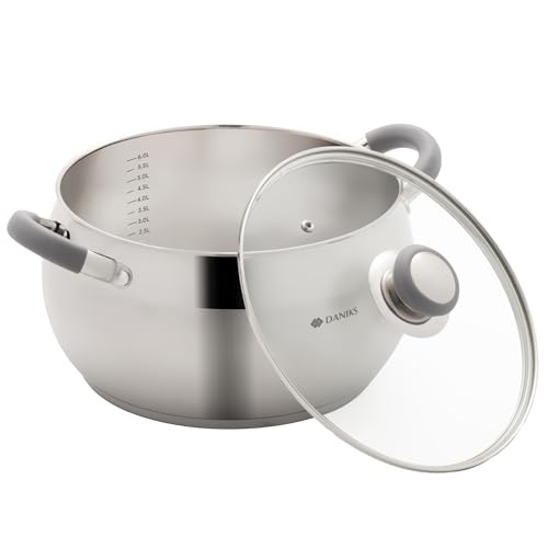Comparison: Best 7 Quart Stock Pot 9 Daniks Modern 7 Quart Stainless Steel Stock Pot with Glass Lid, Tri-Ply Bottom for Even Heating, Induction Compatible, Dishwasher Safe, Heatproof Handles