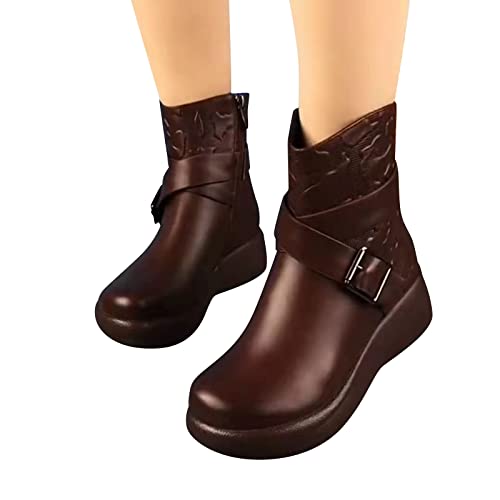 Zisugp Womens Winter Warm Fur Lined Ankle Boots Round Toe Zip Up Comfy Platform Snow Boots(Brown,Size 7.5) #TOP1