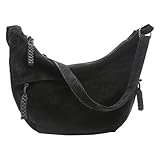 HICARRY Wildleder Halbmond Tasche Groß Umhängetasche Damen Crossbody Bag Crossbag Schultertasche für Reisen Arbeit Uni