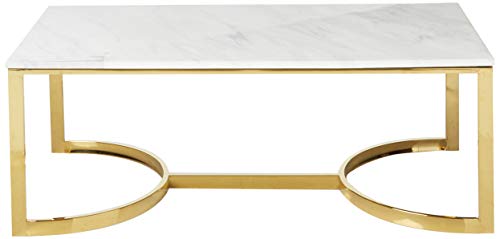 Meridian Furniture London Gold, 48" L X 25" D X 18.5" H, Modern | Contemporary Rich Stainless Steel Coffee Table With Stone Top, W X X #TOP1