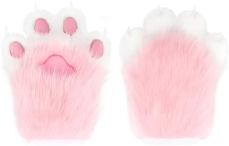 Faux Fur Furry Cat Paw Gloves Pink