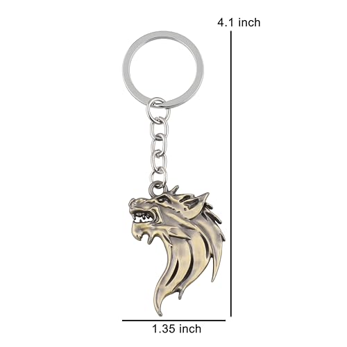 Image of Cool Wolf Head Car Decorations Badge Emblem Key chian 3D Nameplate Key Ring for Car Gift (Bronze Keychain)