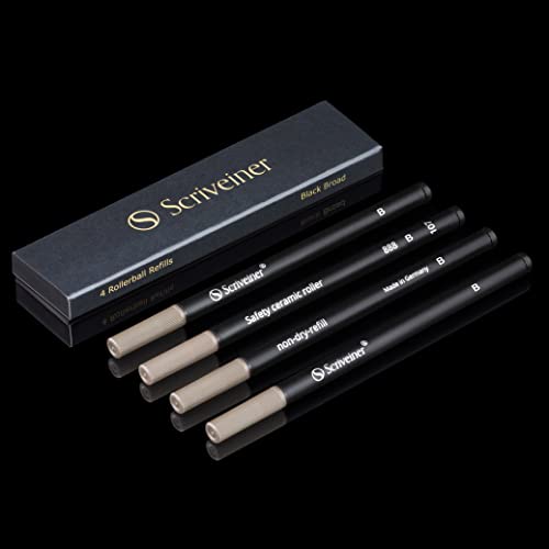 Scriveiner Recharge Roller Noir Large - 4 Recharges de Qualité Supérieure pour Stylos Roller Scriveiner - Recharge Stylo Roller Safety Ceramic B - Taille Schmidt 888 - Fabriqué en Allemagne Cover