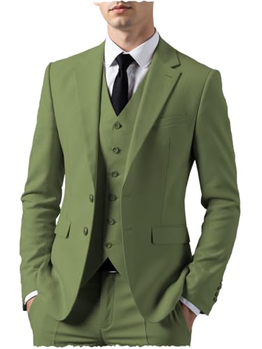 Men Suits Regular Fit 3 Piece Solid Prom Tuxedos Business Jacket Blazer+Vest+Pants Wedding Grooms