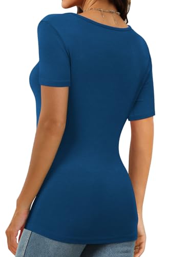 Image of XIEERDUO Womens Square Neck Short /Long SleeveTops 2024 Spring Summer Slim Fit Tees Shirts