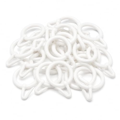 Image of Curtain Rings with Hooks for Windows, Door & Bathroom Curtains - Heavy Duty Plastic, Rustproof, Smooth Sliding - 1.25 Inch, Pack of 100