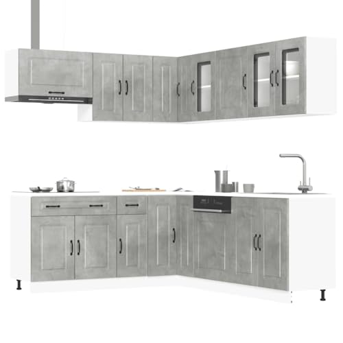 SooIarix Kalmar - Juego de 11 gabinetes de cocina de madera de color gris hormigón, muebles de cocina modulares con ample storage, pies ajustables, superficie fácil de limpiar